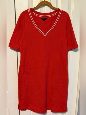 Lands' End Orange V-Neck Dress with Stripe Trim - last pic shows true color